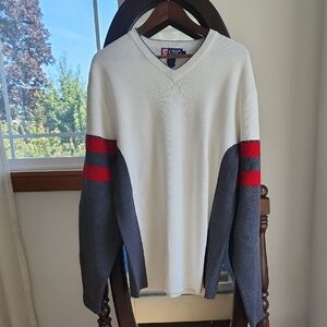 Chaps Ralph Lauren White V-Neck Cotton Sweater Preppy Classic Men’s